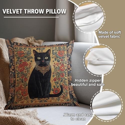 William Morris Abstract Vintage Black Cat Design Throw Pillow Cover Black Cat4