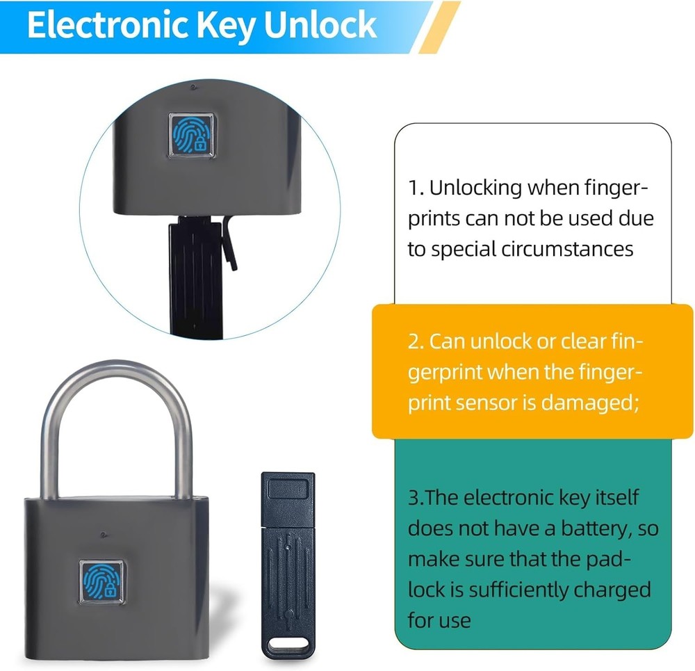 Keyless Portable USB Charging Fingerprint Lock,Smart Padlock Quick Unlock Wat...