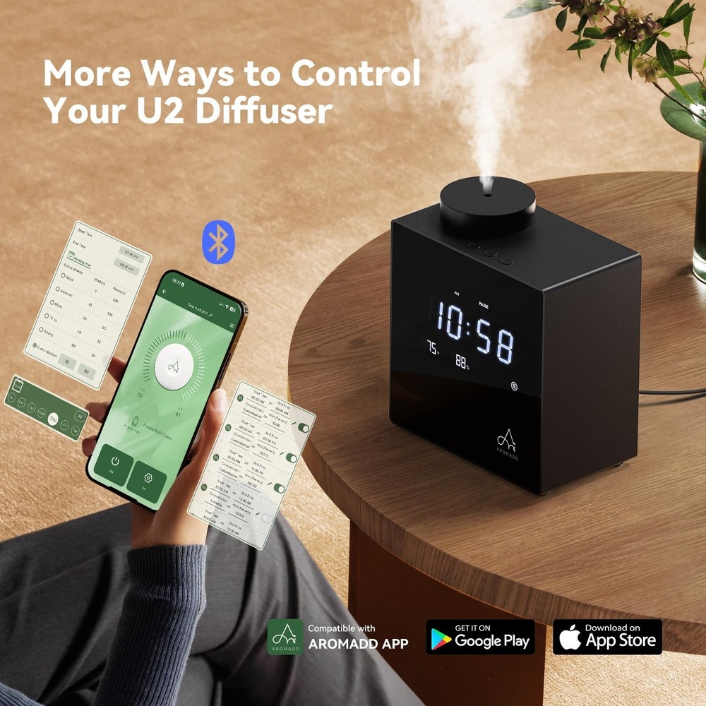 2026 Smart Waterless Diffuser, 2000 Sq.Ft Cold Air Scent Diffuser with Clock ...