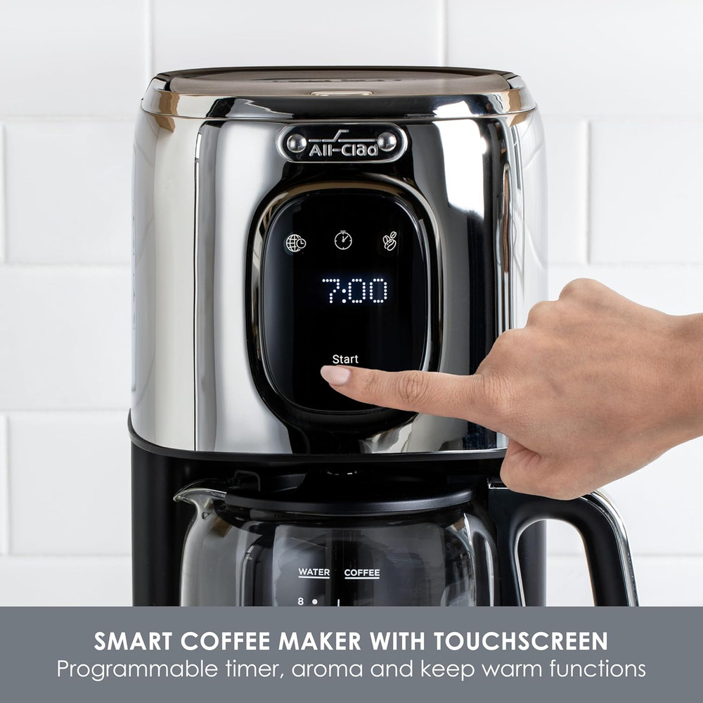 All Clad 8 Cup Coffee Maker Touchscreen Stainless Steel Aroma function NIB