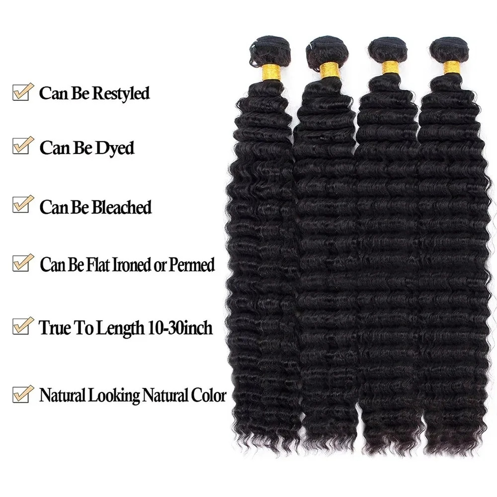 Deep Wave Brazilian Human Hair Bundles Natural Color Unprocessed Weave 30-40 Inc
