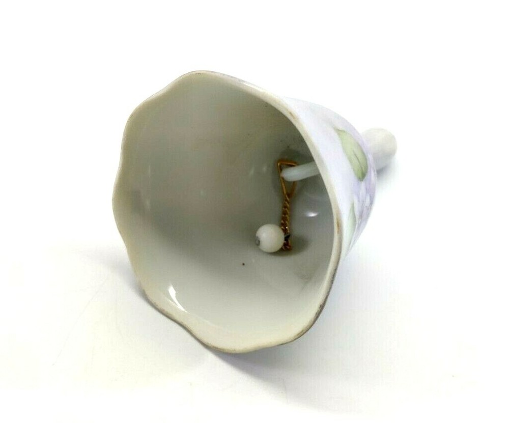 Vtg Hand Painted Violets Porcelain Bell Signed
