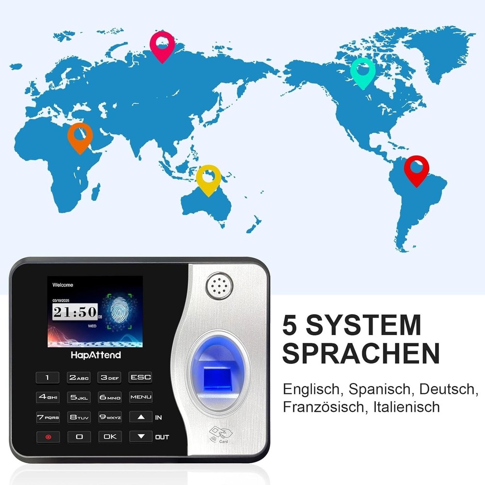 H3 Fingerprint Time Clock, Standalone Auto Hour Calculation, Biometric, + RFID