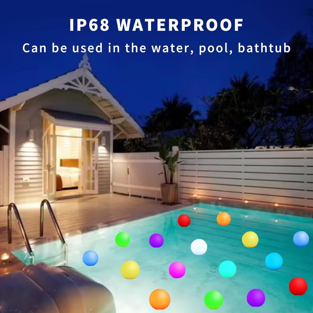 Borelor Floating Pool Lights,3-Inch USB Rechargeable & Remote 3Inch, White