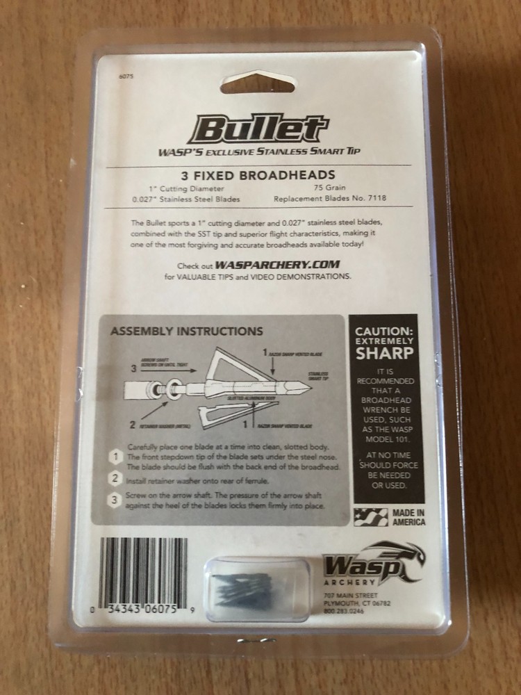 New Wasp Bullet Broadheads 75 Grain 3 pk.