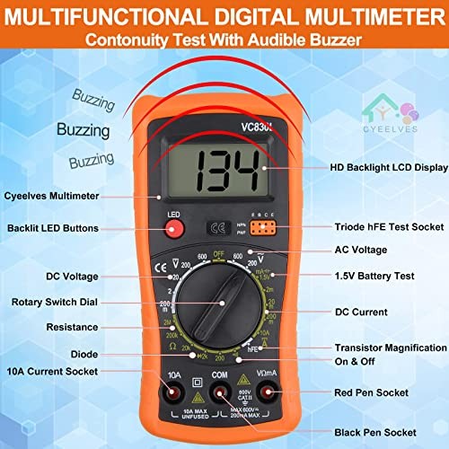 Digital Multimeter, Multimeter with AC DC Voltmeter & Ohm Volt Amp Orange