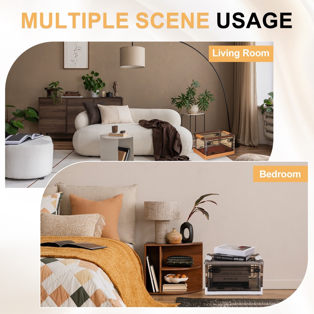 26.4 Quart Plastic Stackable Storage Bins Foldable Box for Bedroom(Orange)