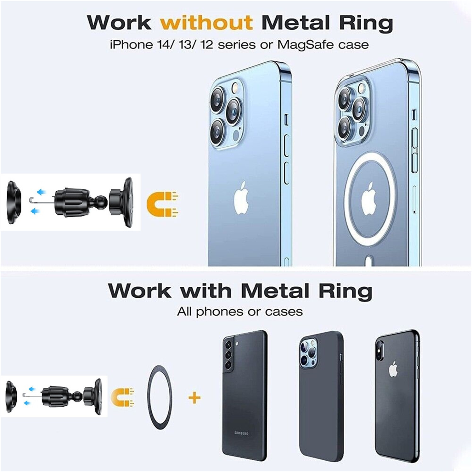 360° Rotation Strong Magnetic Mag Safe Air Vent Car Mount Dashboard Phone Holder