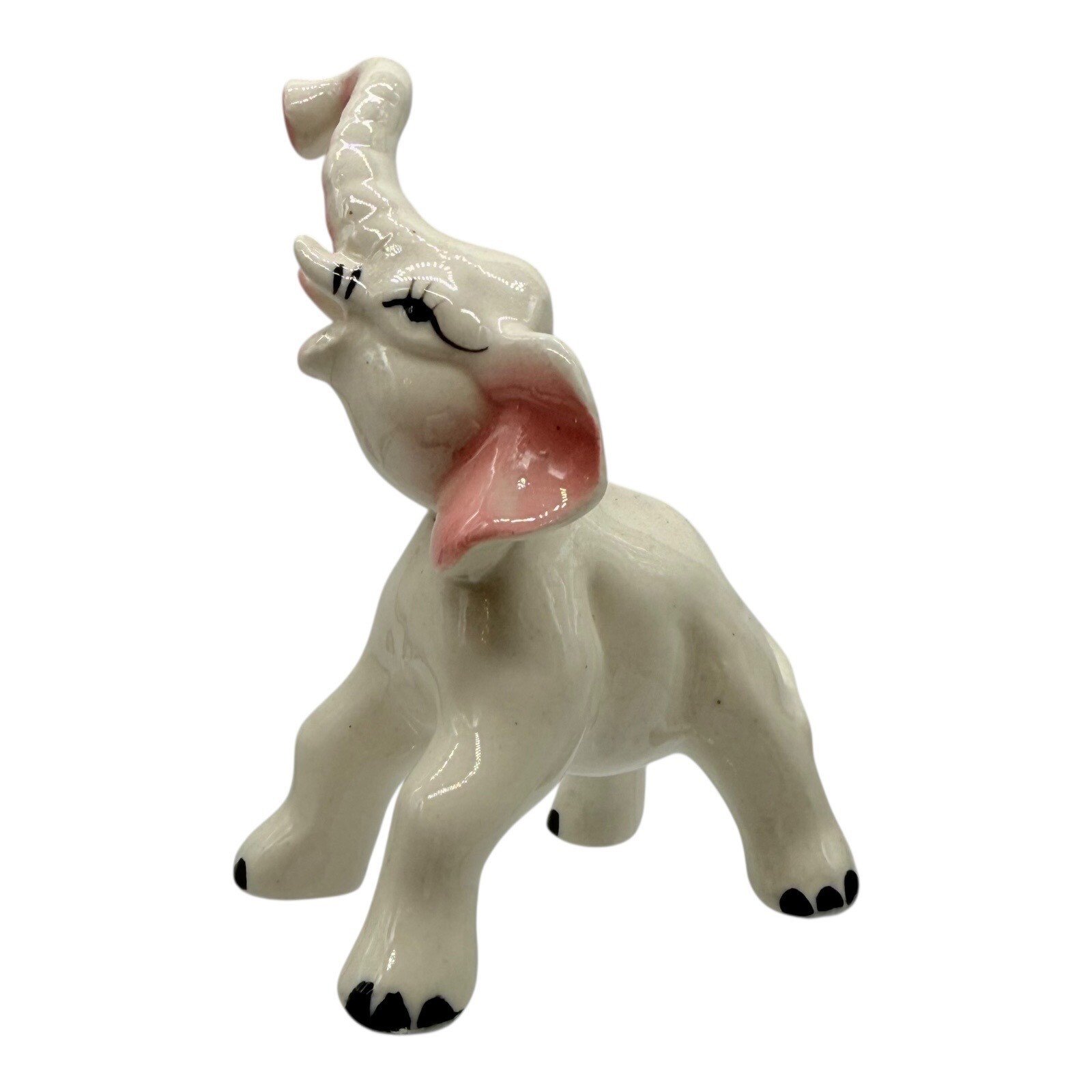 Vintage Elephant Figurine Trunk Up Good Luck Decor Ceramic Animal Statue