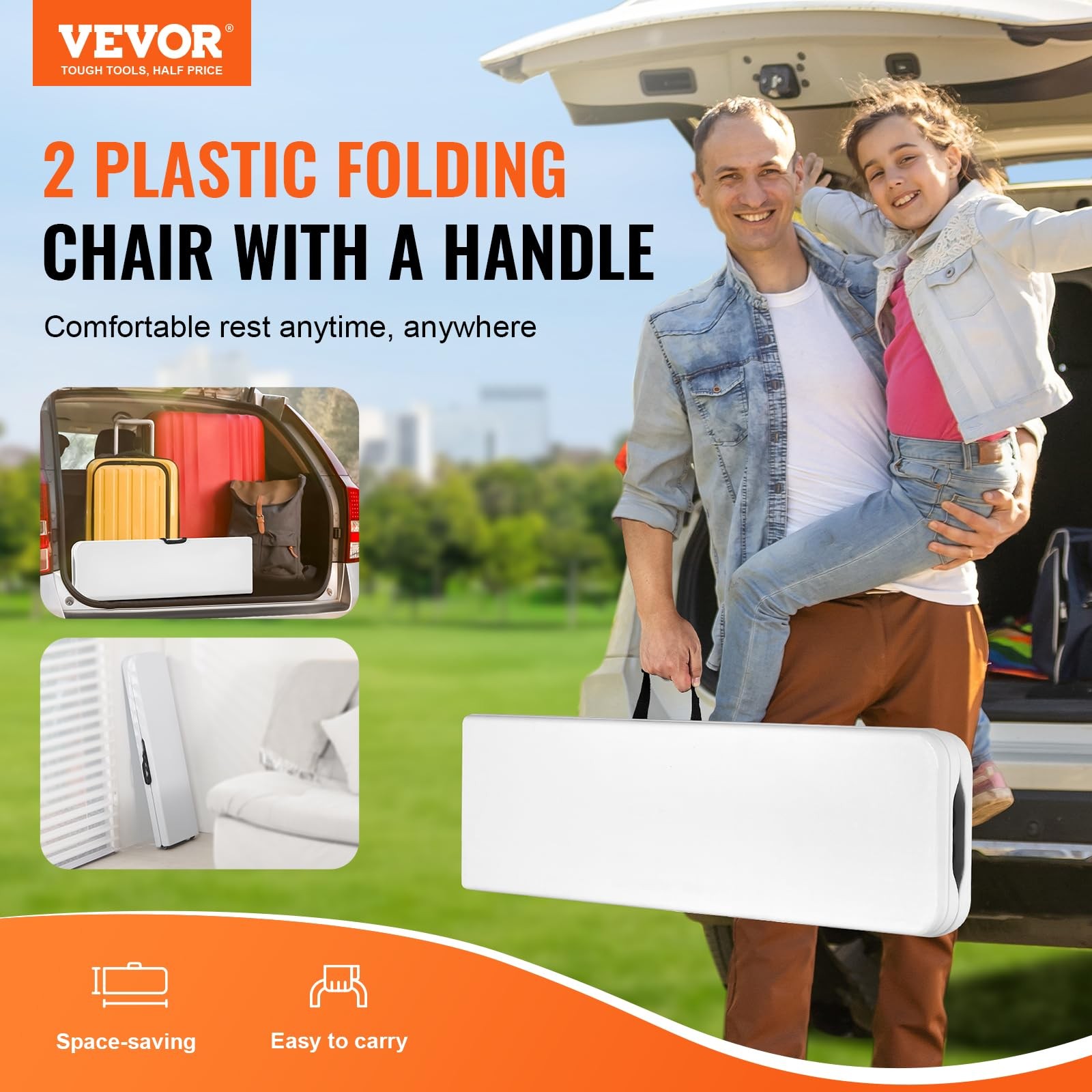 VEVOR Plastic Folding Bench, 6ft Portable Folding Bench, Smooth High Density Pol