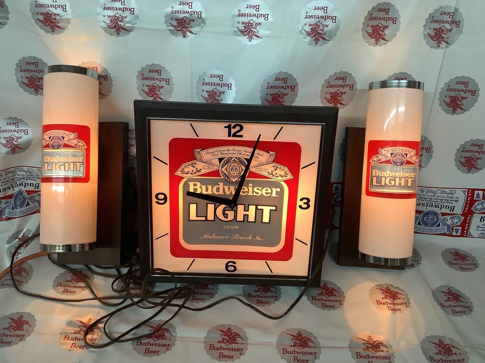 Budweiser Light Clock With Two Sconces
