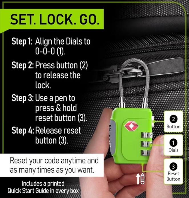 Resettable 3-Digit Combination TSA Approved Travel Padlocks