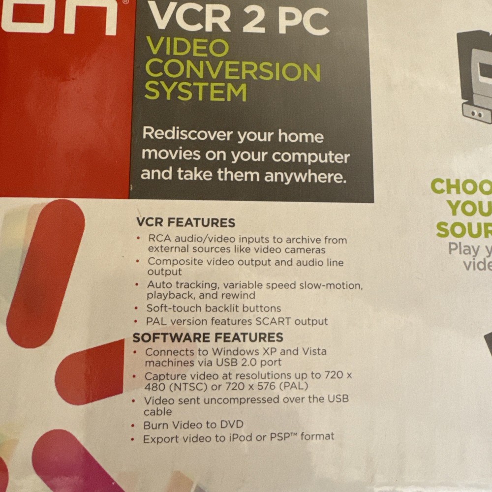 ION VCR 2 PC VHS to Digital Video Conversion System USB Converter *PLAYER ONLY