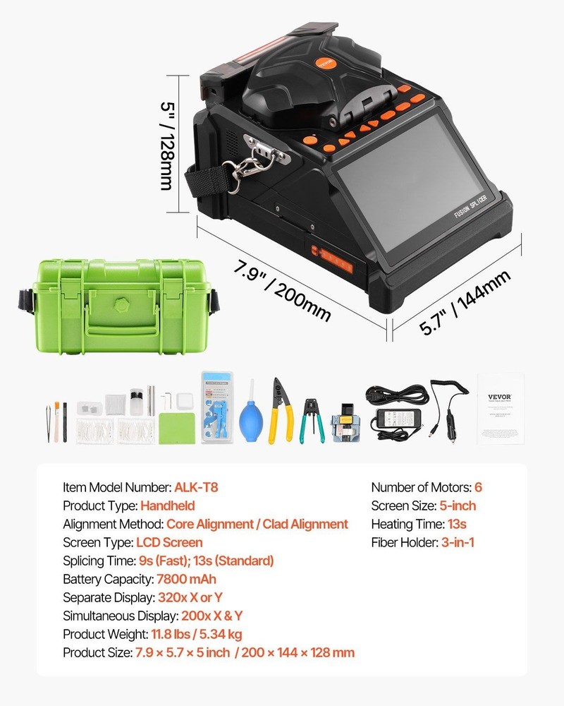 Fiber Optic Splicing Machine 6 Motor Core Clad Alignment 5 Inch View