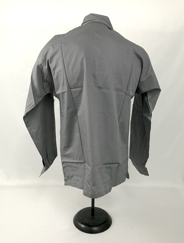 Gray Bib Front Firemans Shirt - Wood Buttons - Reenactment - Size Large