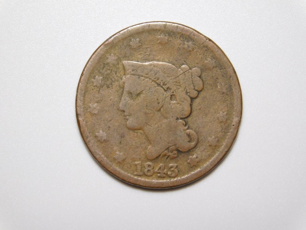 US COINS 1843 BRAIDED HAIR LARGE CENT