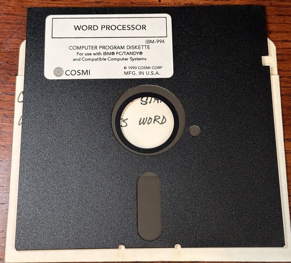 Cosmo Corp Computer Program Diskette IBM PC Tandy Word Processor 5.25” Floppy