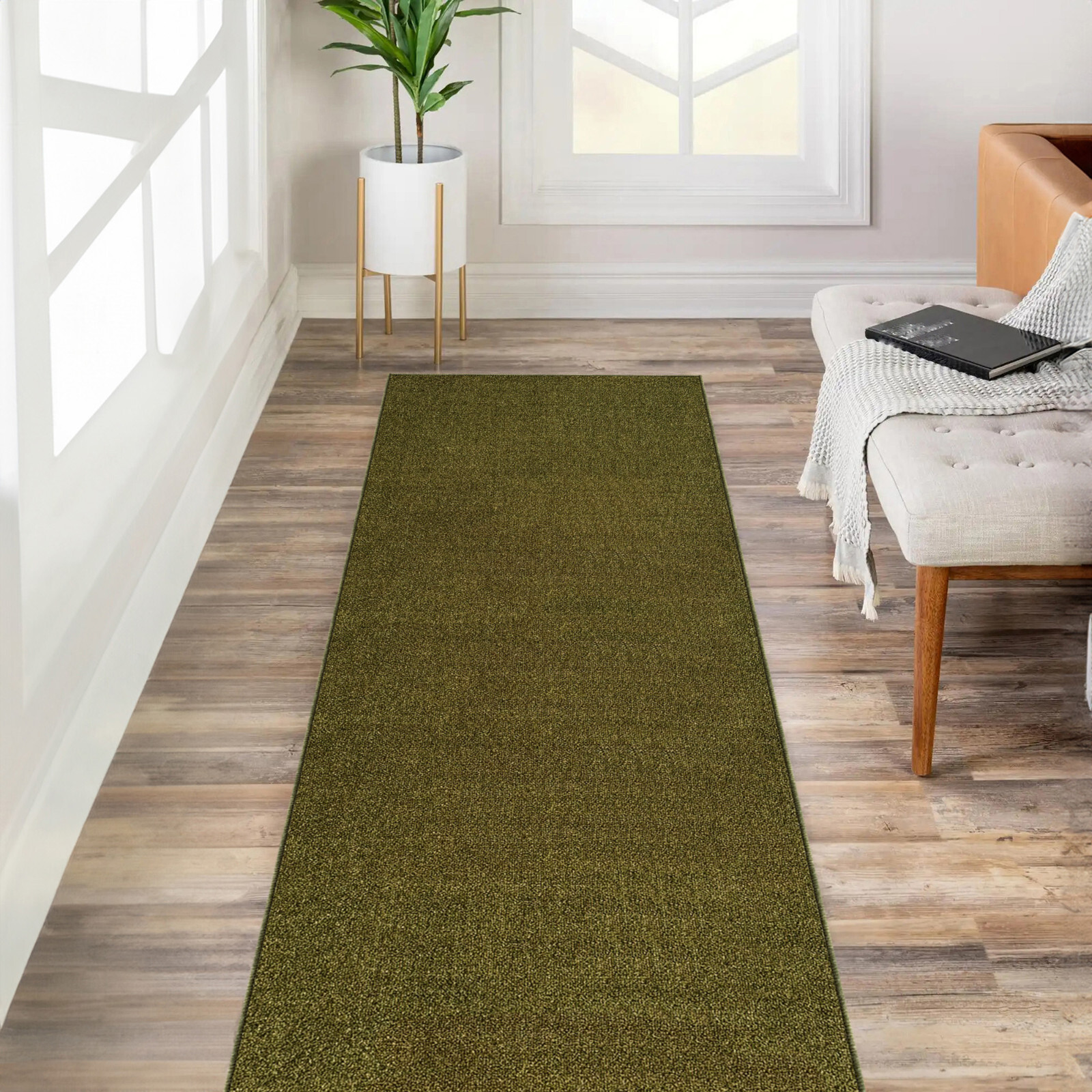 Custom Size SOLID ARMY GREEN Stair Hallway Runner Rug Non Slip Rubber Back