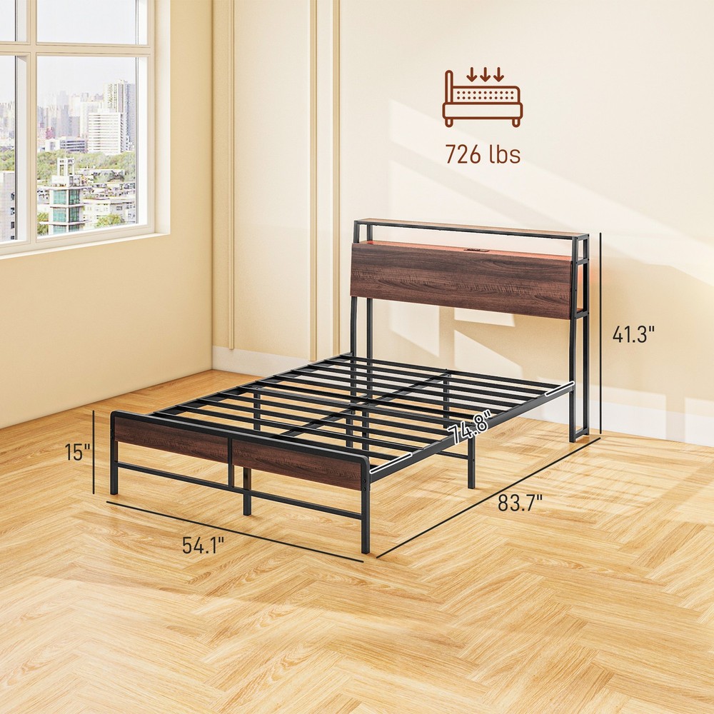 Full Size Bed Frame with Headboard, Platform Bed Frame with LED Lights