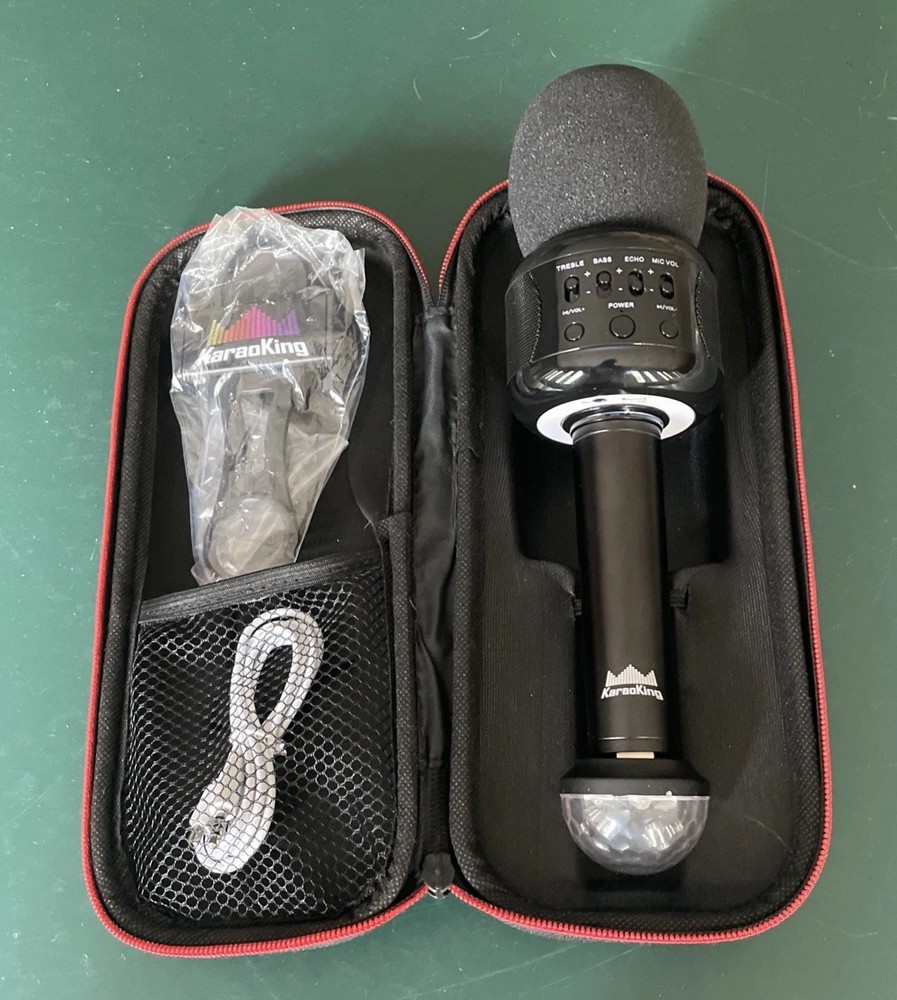 Karaoking Wireless Karaoke Microphone, User Guide, Cable, Disco Ball Light WORKS