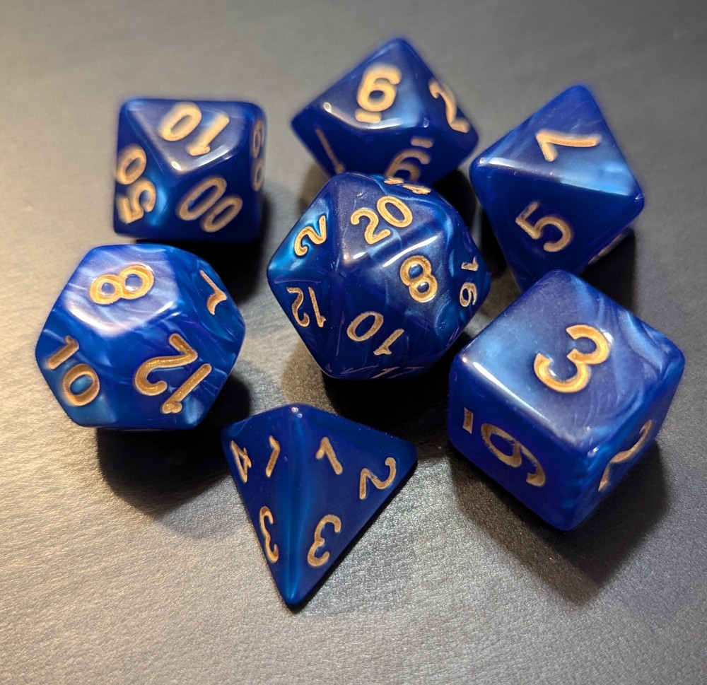 ✨Stormwake Blue✨ 7 Dice Set Poly RPG DnD Dungeons Dragons AD&D Pathfinder d20