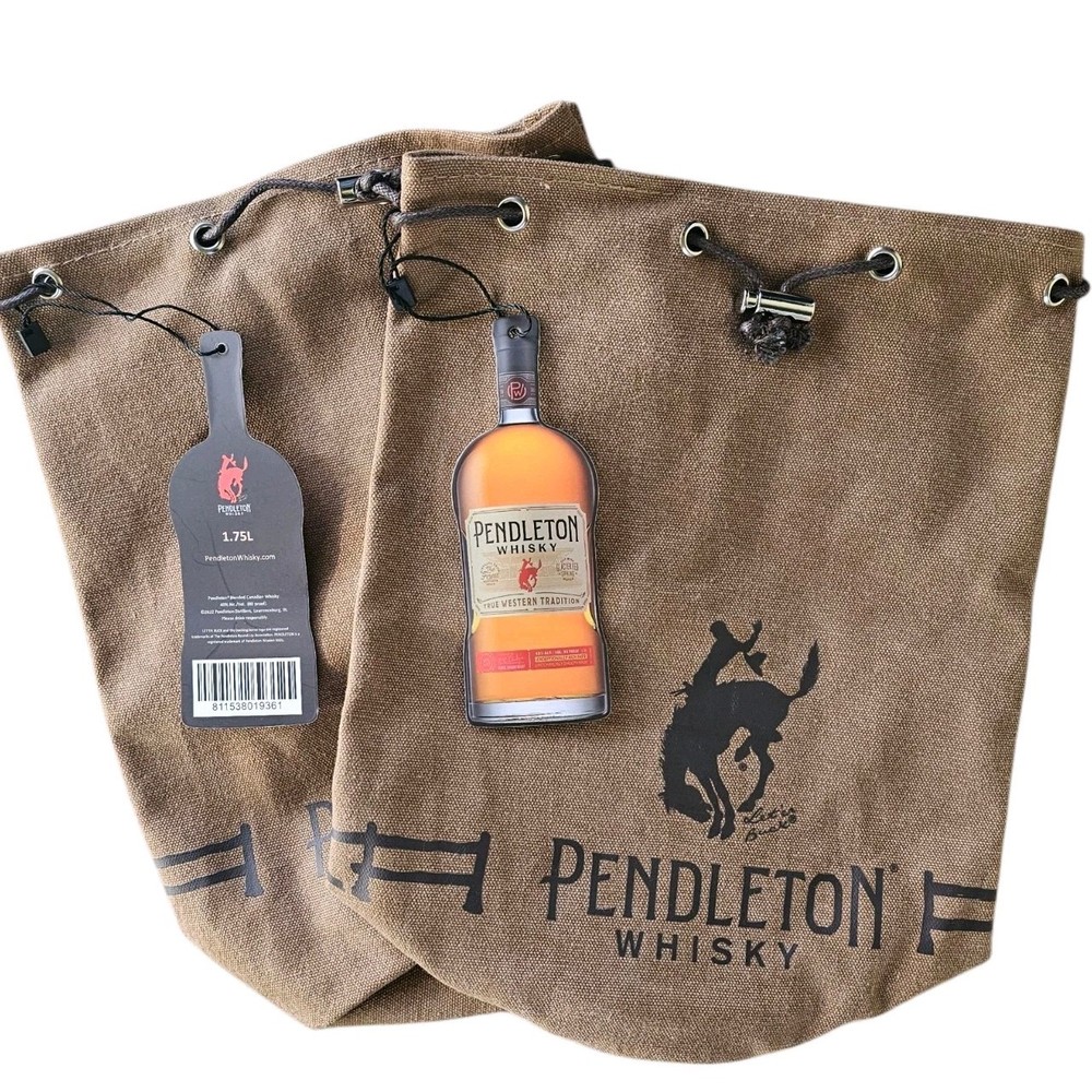 (2) Pendleton Brown Whisky Canvas Bag w/ Loop & Drawstring "Let's Buck" New NWT