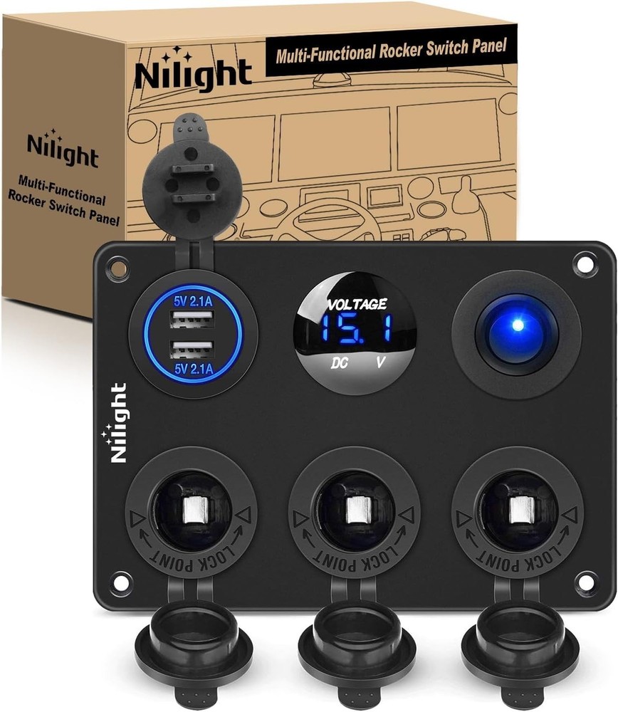 Durable 12V Cigarette Lighter Socket Panel with LED Voltmeter for Vehicles