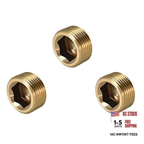 1/2" NPT Plug Brass Pipe Fitting, Counter sunk Thread Internal 1/2inch 3 Pcs