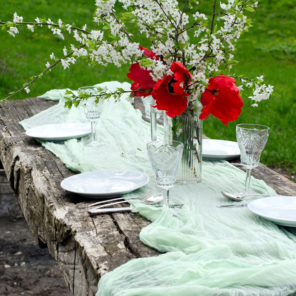 2Pcs Light Brown Cheesecloth Table Runner 35.4" x 118" Rustic Gauze Table Runner