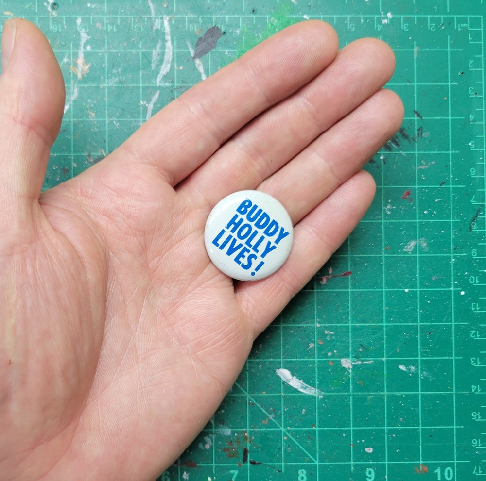Buddy Holly Lives Vintage Pinback Button