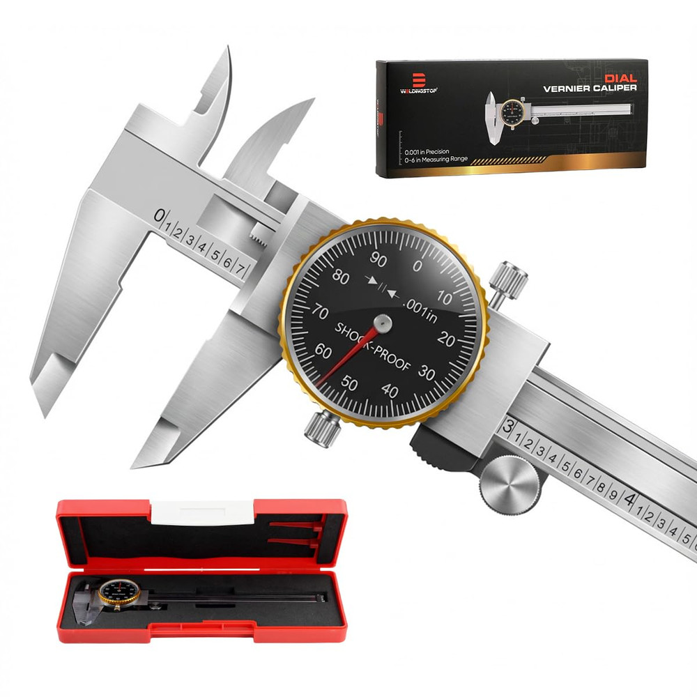 Precision 0-6" Dial Caliper Set with Protective Case - 0.001" Accuracy 4-Way Mea