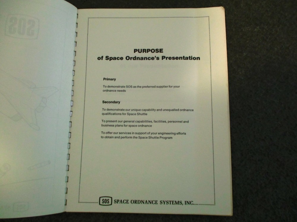 1970s SOS SPACE ORDNANCE SYSTEMS PRESENTATION FOR SPACE SHUTTLE PROGRAM SERVICES