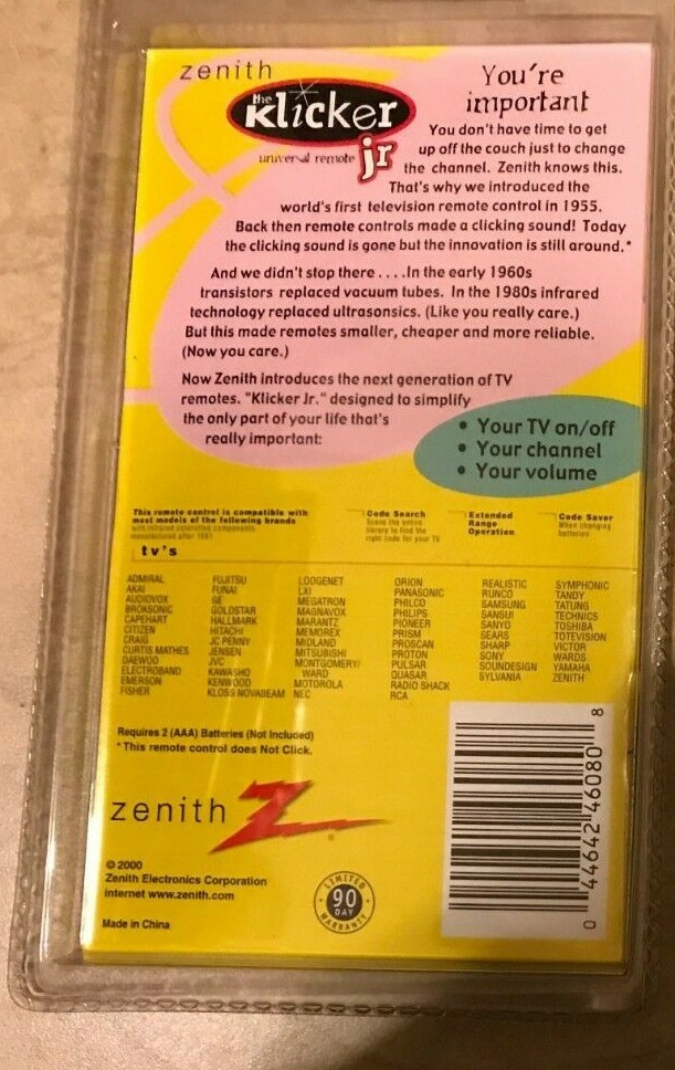 Zenith Universal TV Television Replacement Remote Control Clear Red NEW Sealed