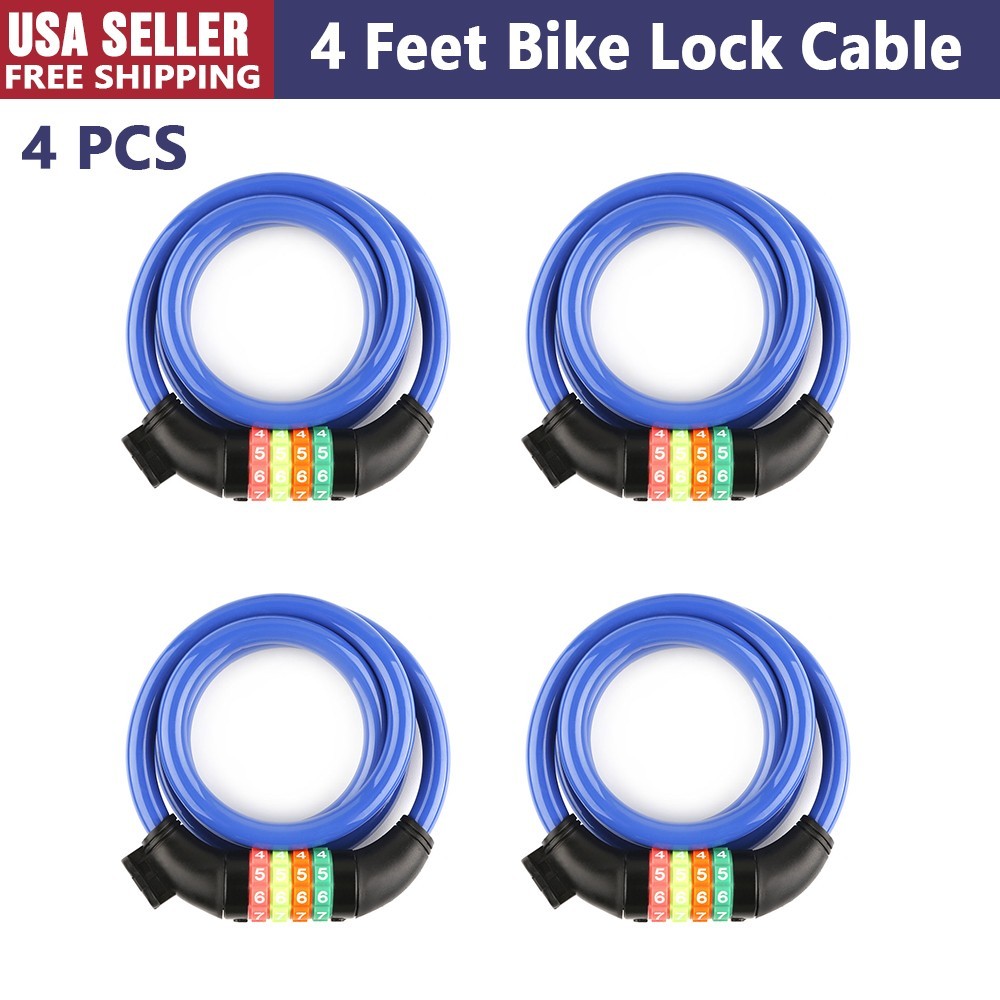 Bike Lock Cable - 4 Feet Resettable Cable Lock Self Coiling 4 Digit Combination