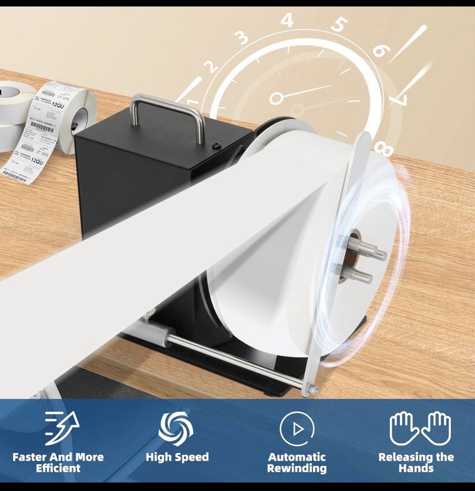 Automatic Label Rewinder, 1"/1.5"/3" Core Holder, Max Label Width 4.72". DESC…