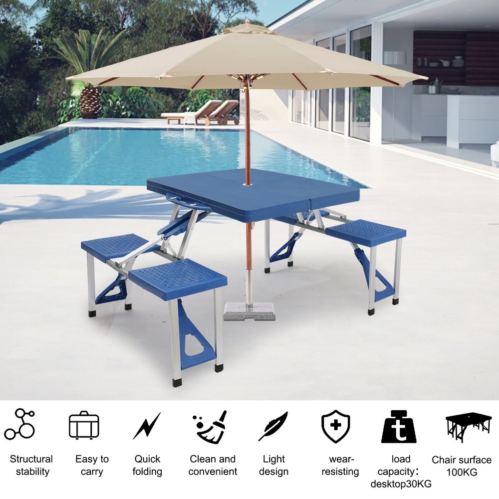 】Siamese Folding Tables and Chairs-Plastic PS Thickening
