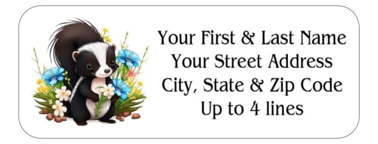 150 Pretty Skunk Flowers Mailing Return Address Labels Personalized