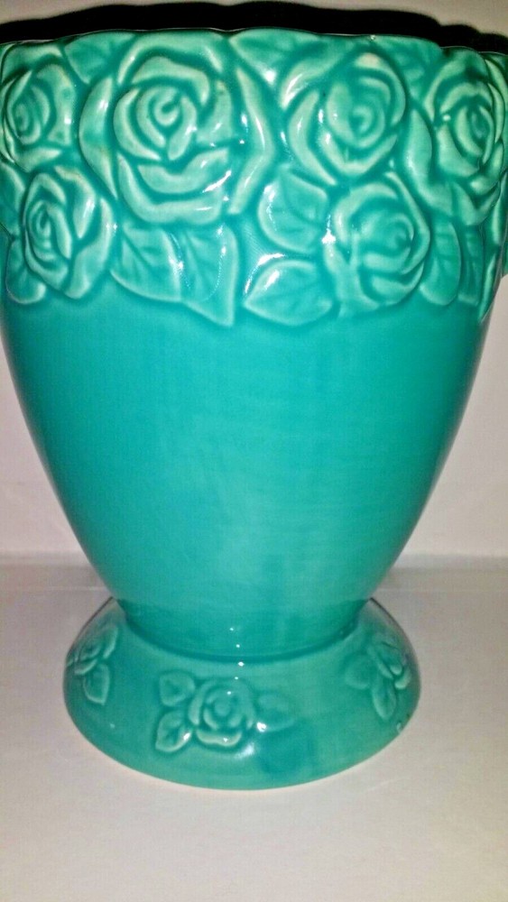 Planter Blue Roses Footed Vase Ceramic