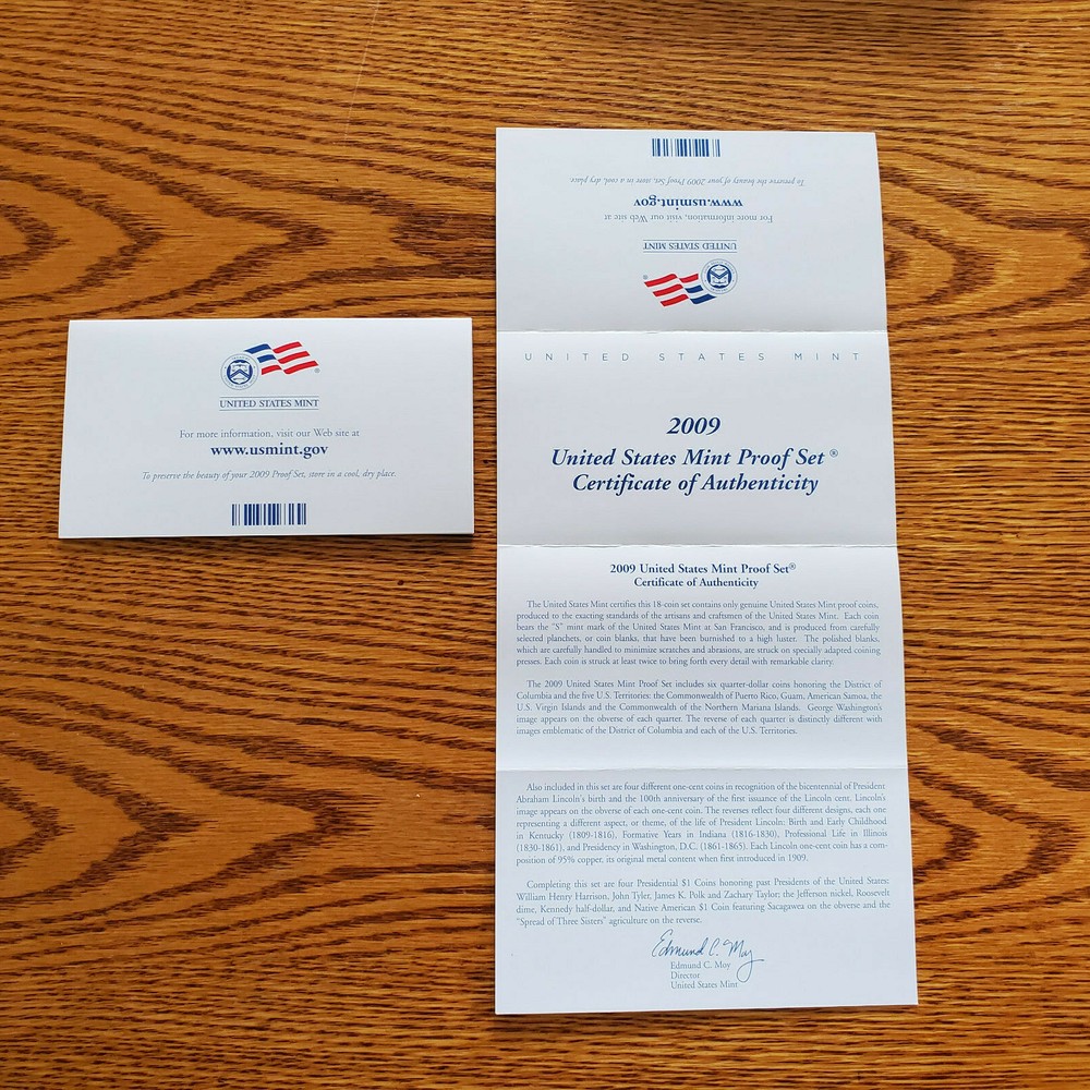 2009 ORIGINAL US MINT COA ONLY
