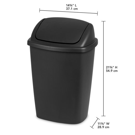 7.5 Gallon Kitchen Trash Can with Swing Top Lid Black Plastic Garbage Bin
