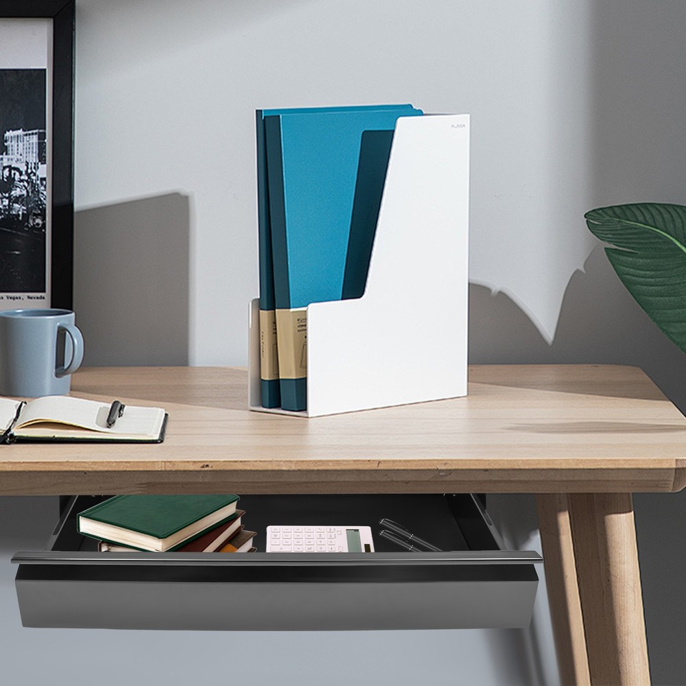 Black Sliding Pull-out Drawer Under Table Mounted Drawer Storage Box Organizer