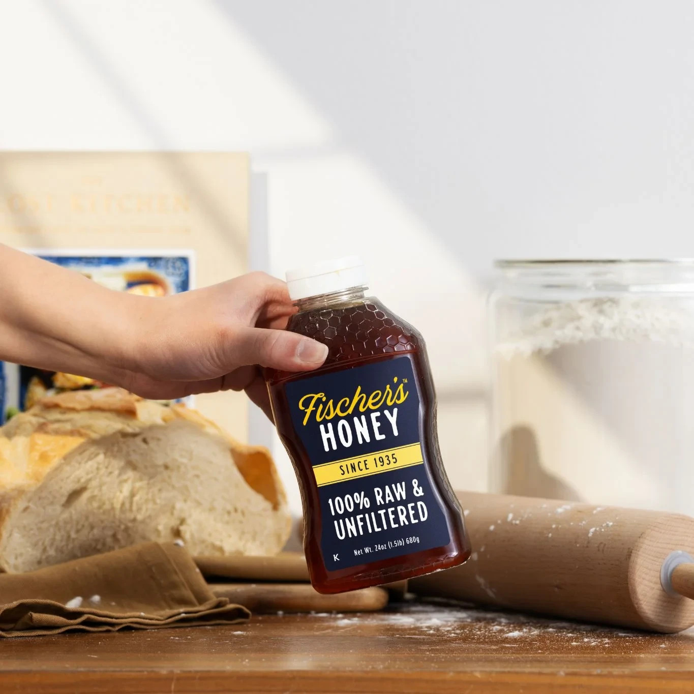 Fischers Honey, 24oz Raw and Unfiltered, Premium, Pure, Squeeze Bottle