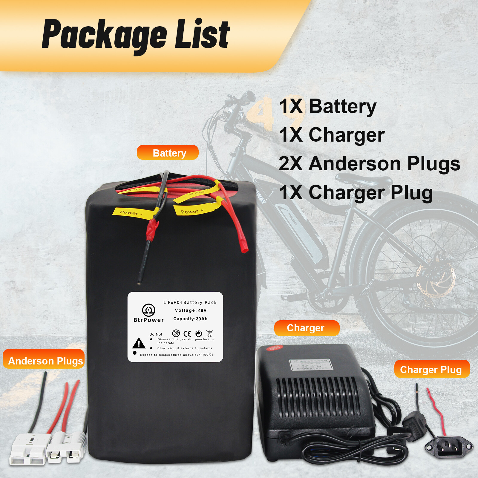 48V 30Ah Ebike LiFepo4 Lithium Battery for 250W-2000W Electric Bike Scooter BMS
