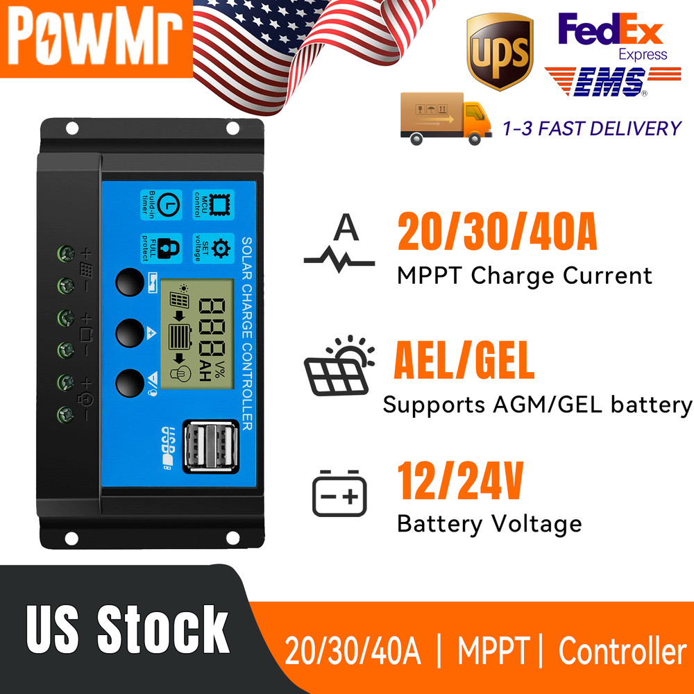 30A Solar Panel Battery Regulator 12V 24V PWM Controller Dual USB LCD