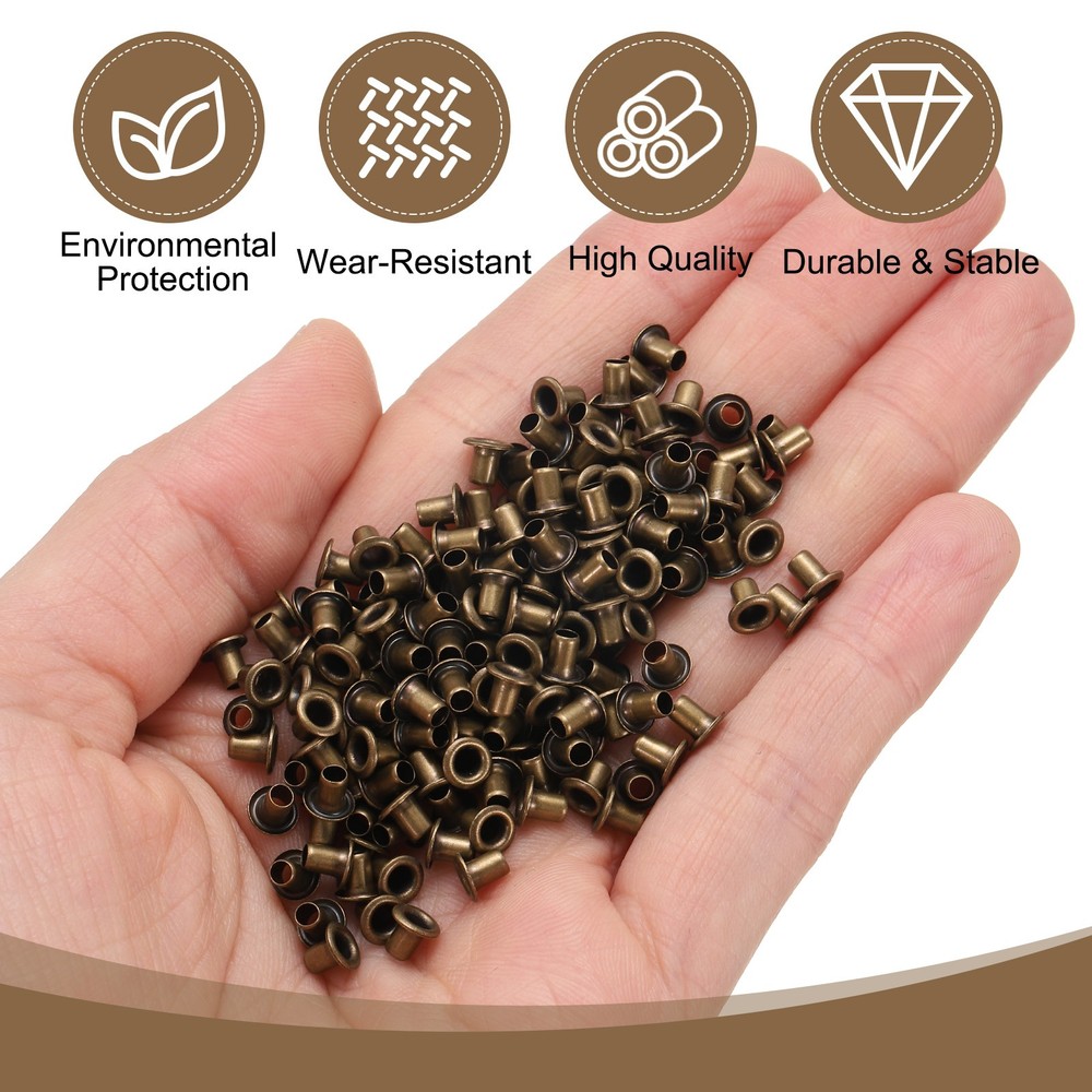 100Pcs Grommets Eyelets Kit 2mm Brass Eyelets, Brown