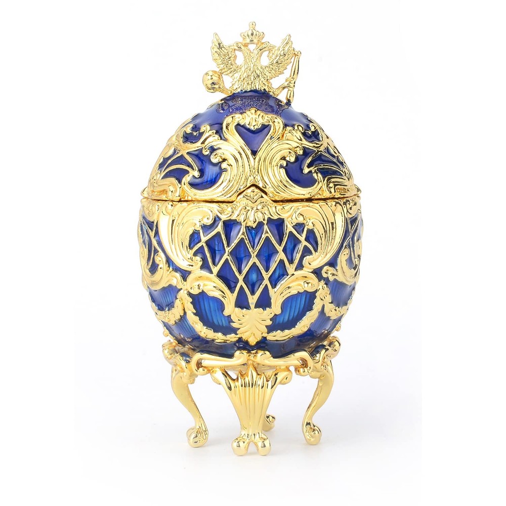FASSLINO Easter Egg Trinket Boxes Classic Enamel Hand-Painted small, Blue