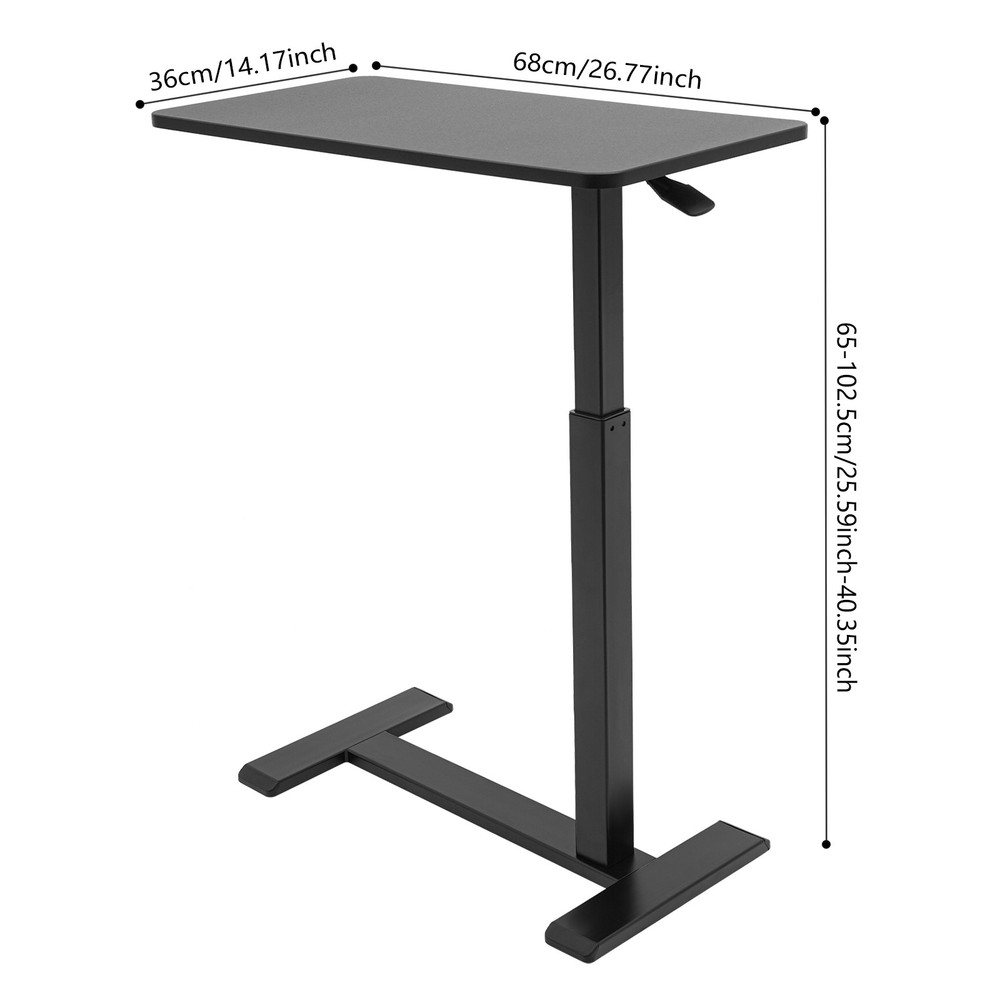 Adjustable Overbed Bedside Table with Pneumatic Height Adjustment Wheels