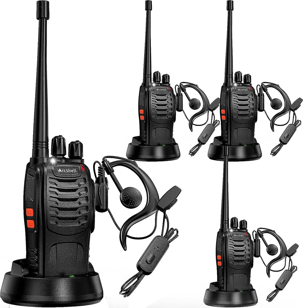 Arcshell AR-5 Rechargeable Long Range Two-Way Radios with Earpieces 4 Pack with