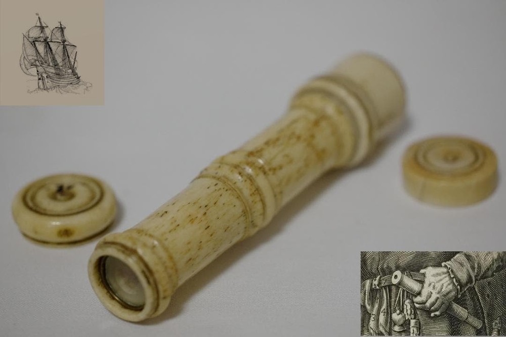Antique 17th C Bone Optical Instrument Set Microscope Telescope c1700