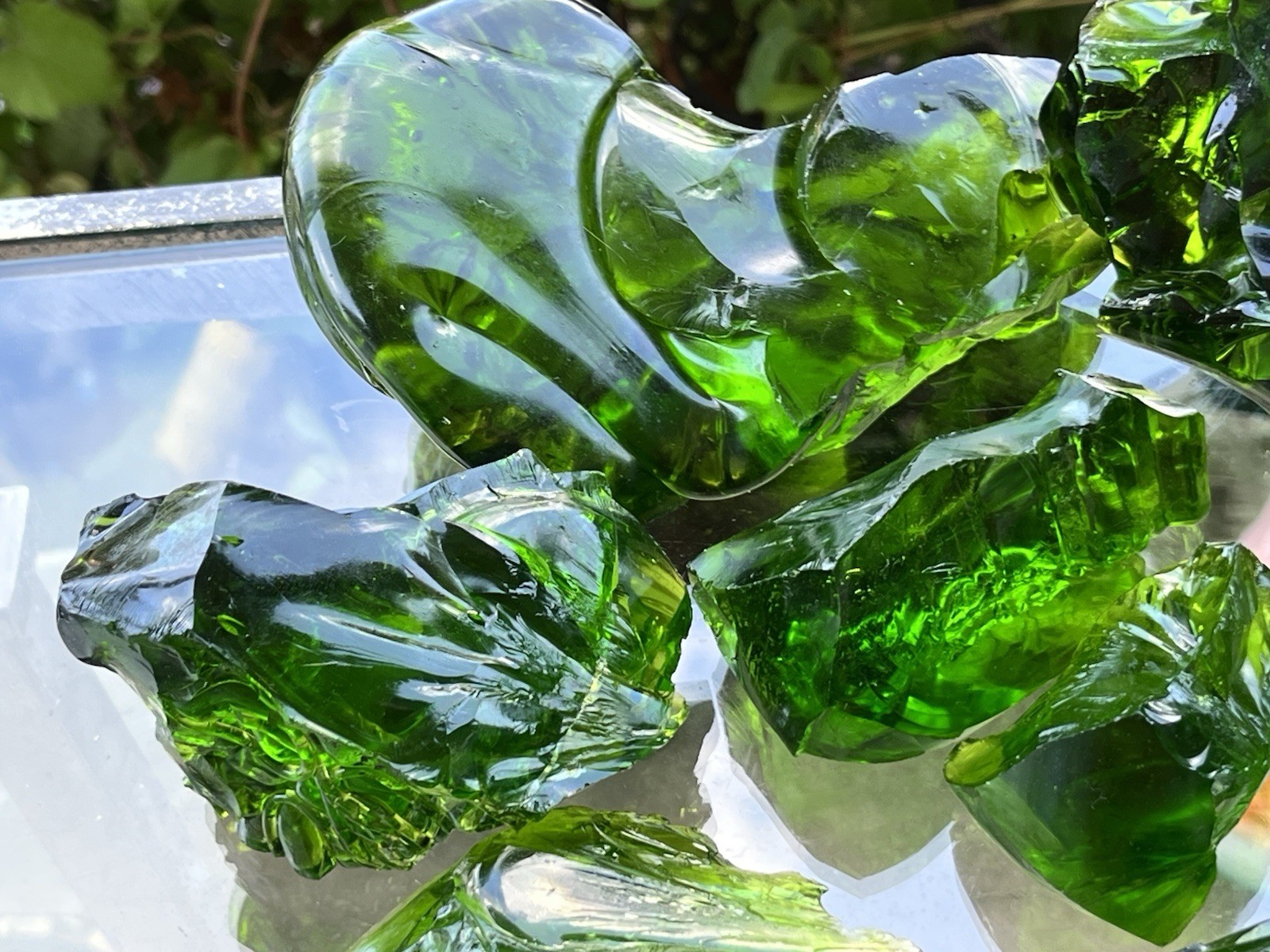 Lot of 10 Deep Green Fern Glass Cullet Slag Chunks ~ 6lbs Blenko